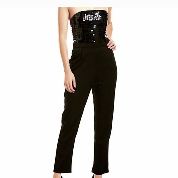 Alice + Olivia Black Strapless Jeri Sequin Crop Jumpsuit. Womens size M 8/10 - Picture 8 of 11